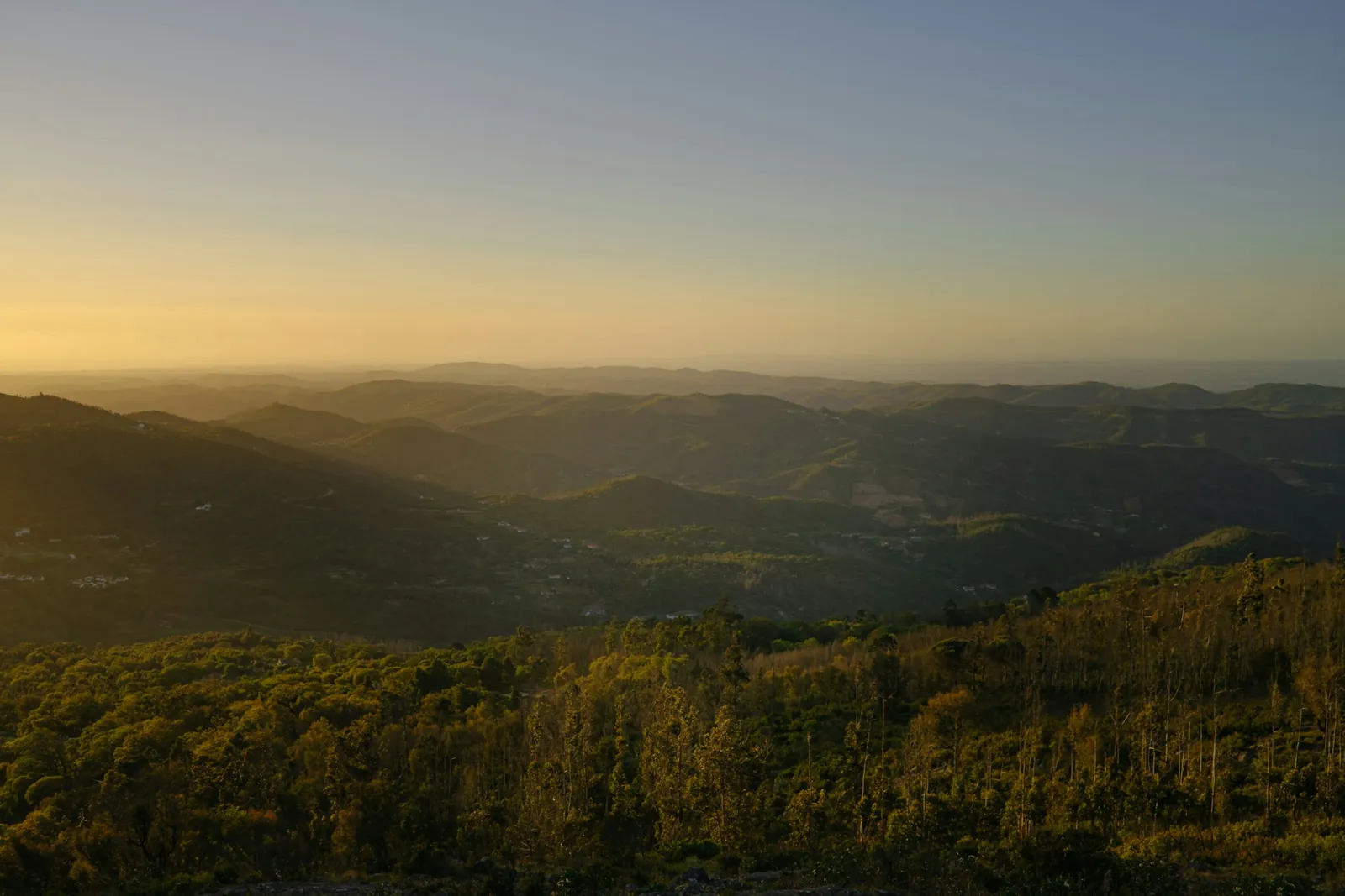 Layered hills around Monchique in warm evening light